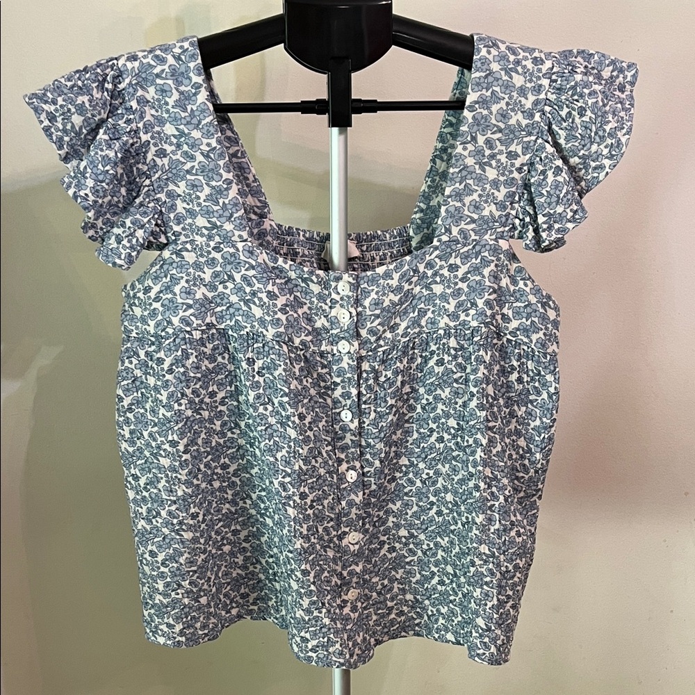 Entro Chic Blue Floral Ruffle Sleeve Blouse